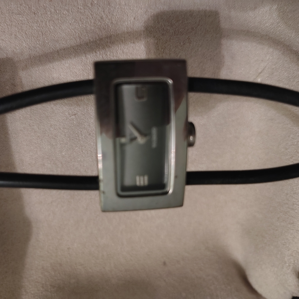 Unique Double Leather Band Black and Silver Watch with Rectangular Face